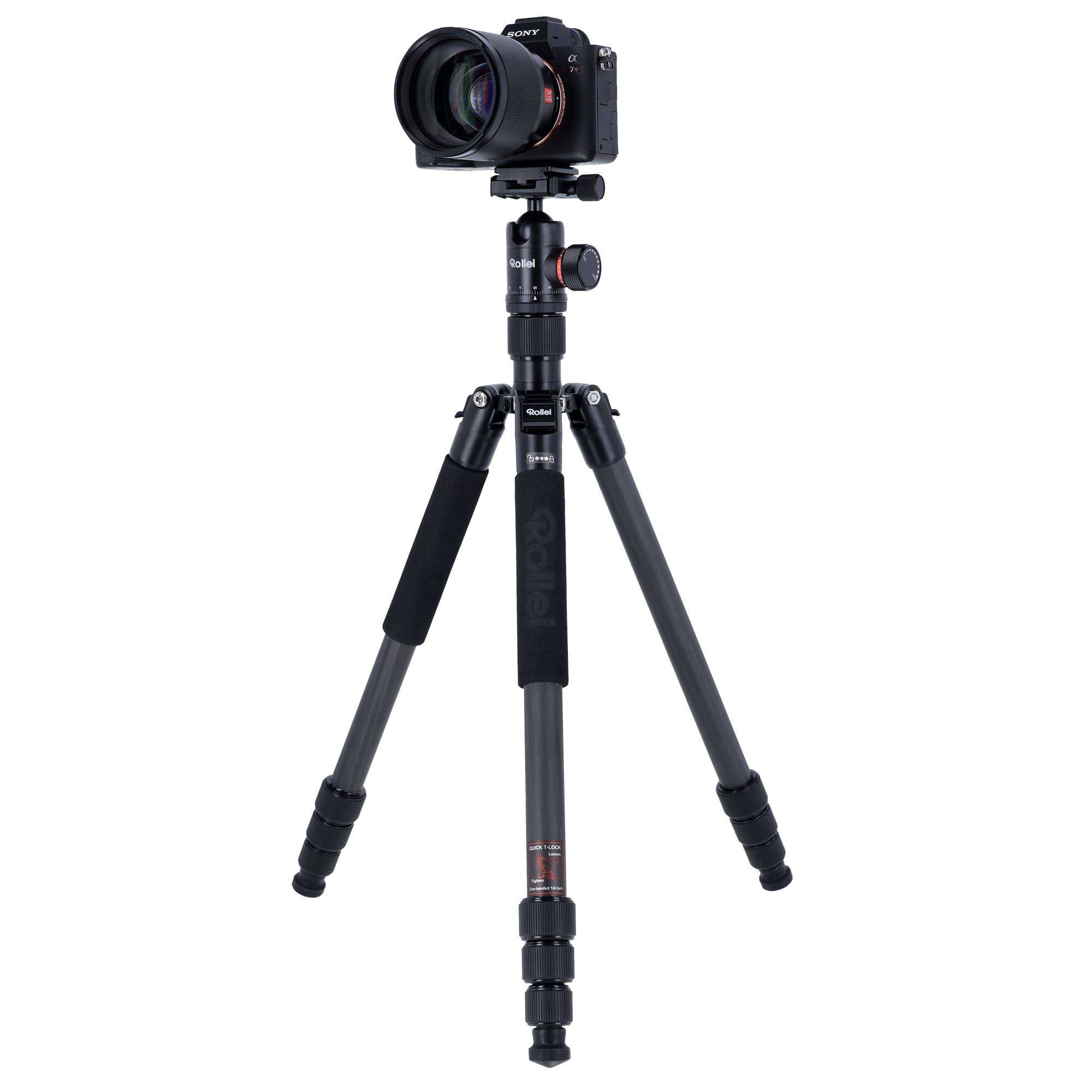 Rollei Statyw węglowy C6i, kompatybilny z Arca Swiss - konwertowalny na monopod - w zestawie panoramiczna głowica kulowa i kolumna centralna redating do makrofotografii - czarny