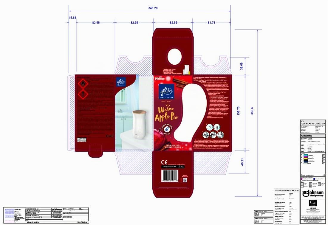 Glade Sense & Spray Profumatore per Ambienti con Oli Essenziali e Sensore di Movimento, Fragranza Warm Apple Pie, 4 Diffusori, 4 Ricariche, 8 Pile AA