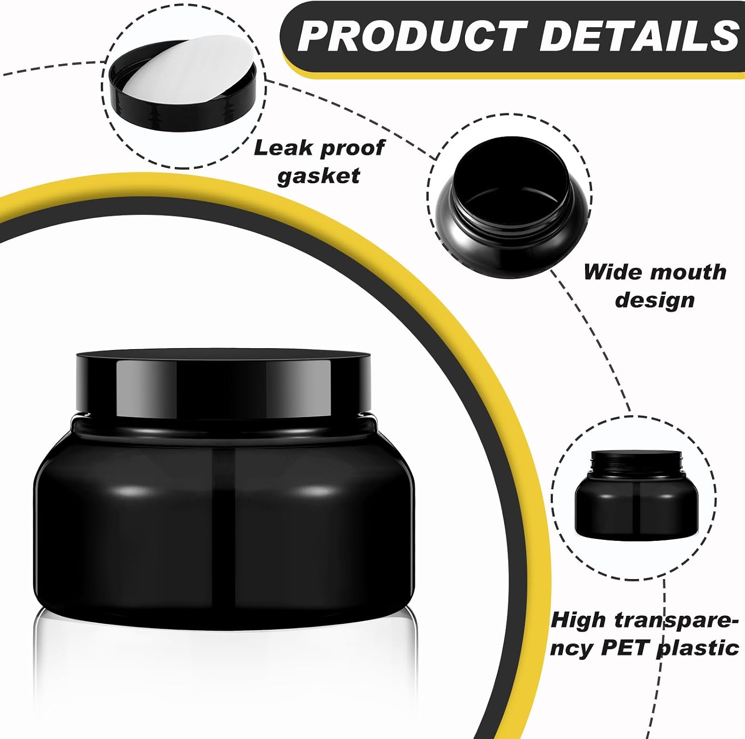 Tessco for you 24 Pack Plastic Jars with Lids Labels Multiuse Slime Containers Empty Body Scrub Jars Round Refillable Cosmetic Body Butter Container for Makeup (8 oz,Black)