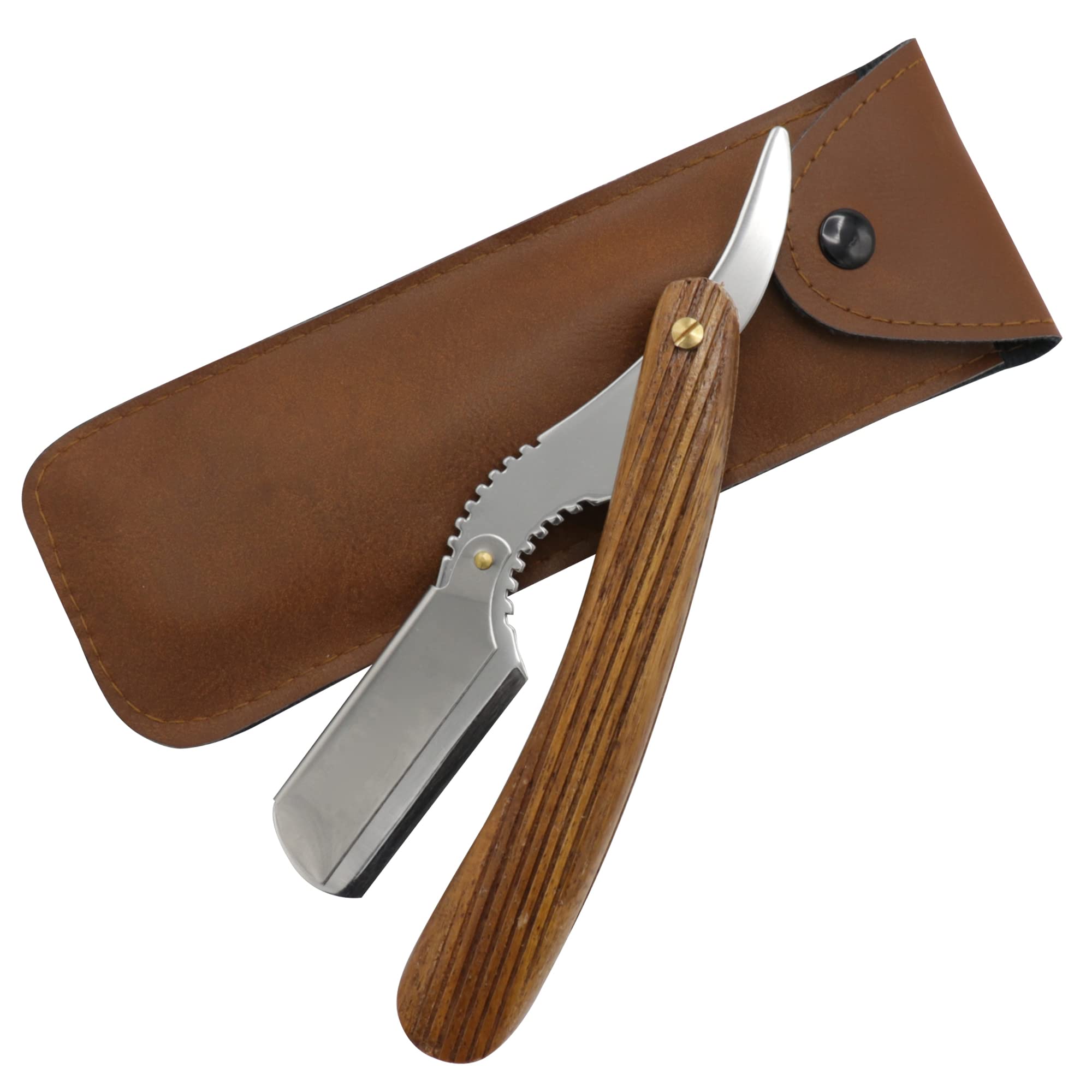 Straight Edge Razor Barber Genuine Wood Handle Stainless Steel Folding Razor, Cut Throat Razors 100 Free Blades