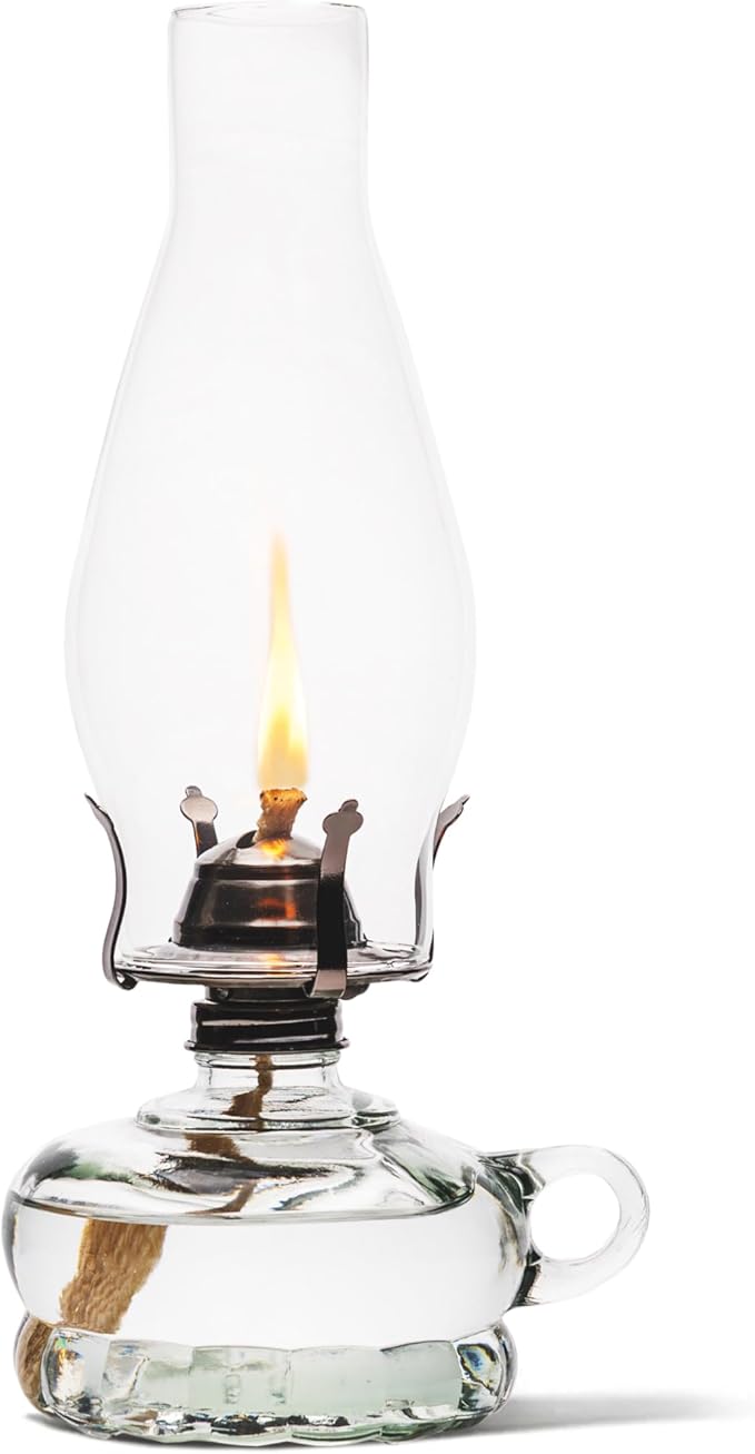 Lamplight 12-inch Chamber Oil Lamp Clear Glass, Hurricane or Power Outage, White, 110