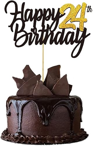 Miniatura 6 de Decoración para tarta de cumpleaños número 24 con purpurina para 24 años, decoraciones de cumpleaños de 24 años, decoraciones doradas para tartas de