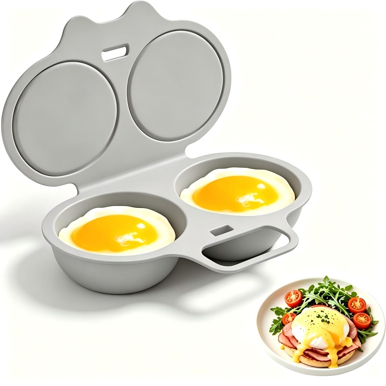 Microwave Egg Poacher For 2 Eggs With Lid Handle,