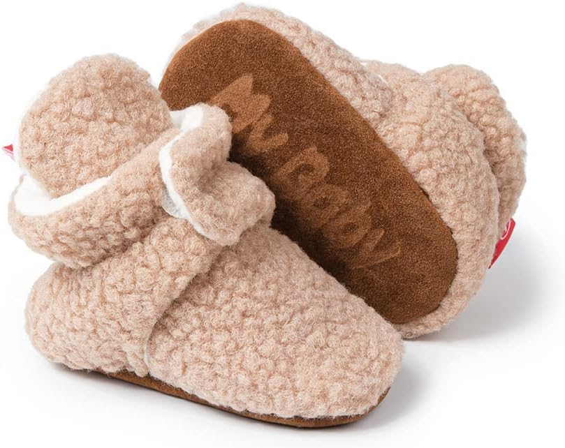 Sonsgae Newborn Infant Baby Boys Girls Cotton Fleece Booties Winter Warm Ankle Boots Soft Non-Slip Sole First Walker Shoes