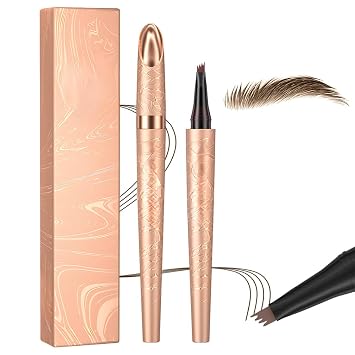 Microblading Eyebrow Pencil, 2026 New 3D Waterproof 4 Tip Microblading Eyebrow Pen, Natural Gap Filling Eyebrow Makeup Long-Lasting Fine Stroke Eye Brow Pen for Women Dark Brown