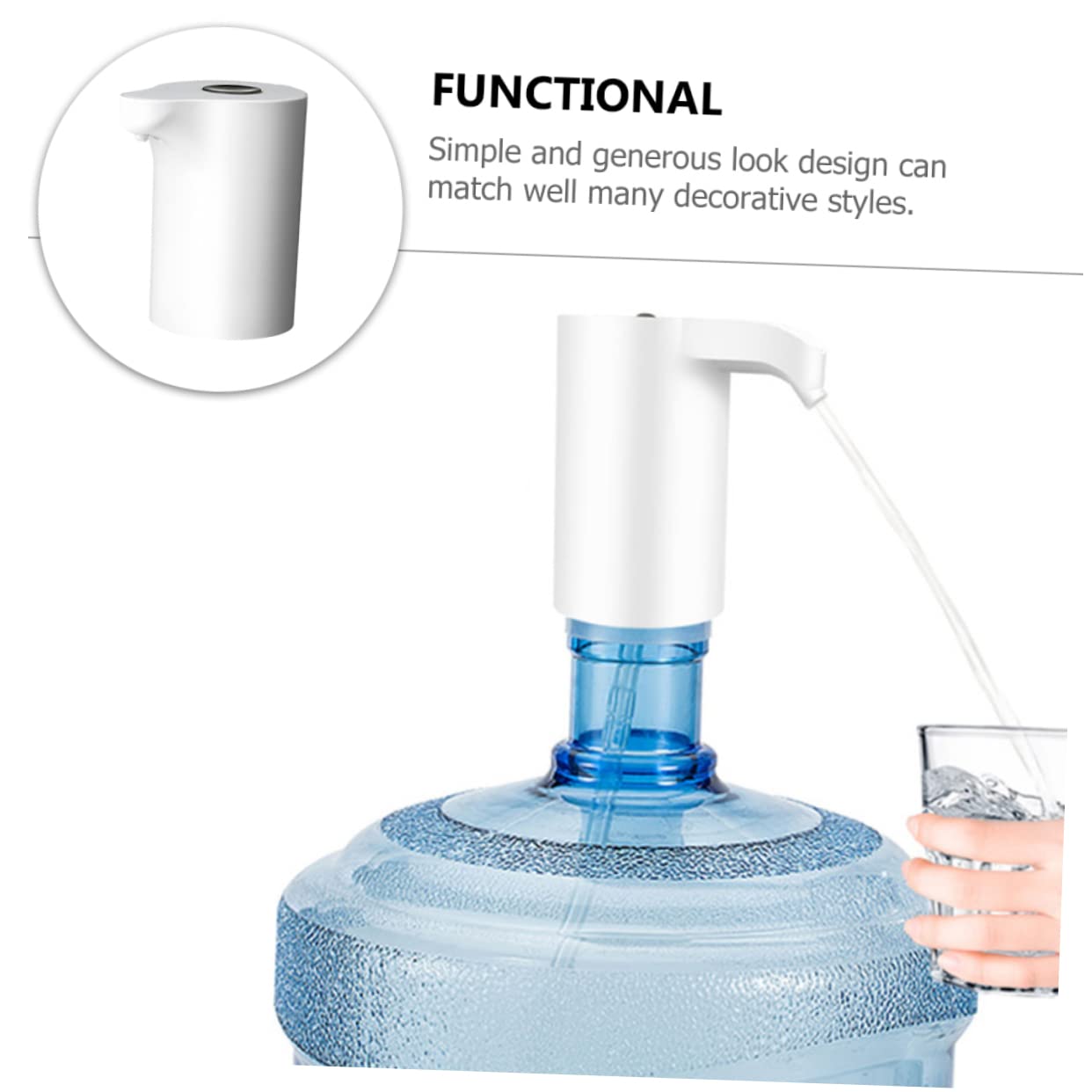 Veemoon Universal Electric Water Bottle Pump Compact Purified Water Pump Dispenser for Home Office