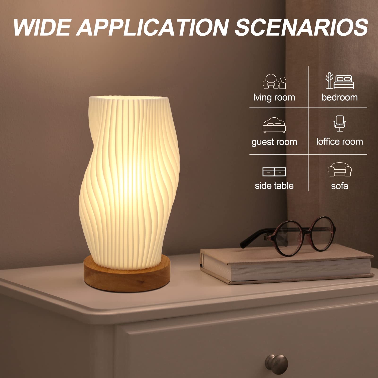Lámpara de mesa pequeña regulable para dormitorio, estilo vintage, luz nocturna a rayas, mini lámpara de noche para espacios pequeños, habitación de los niños, oficina, dormitorio 4