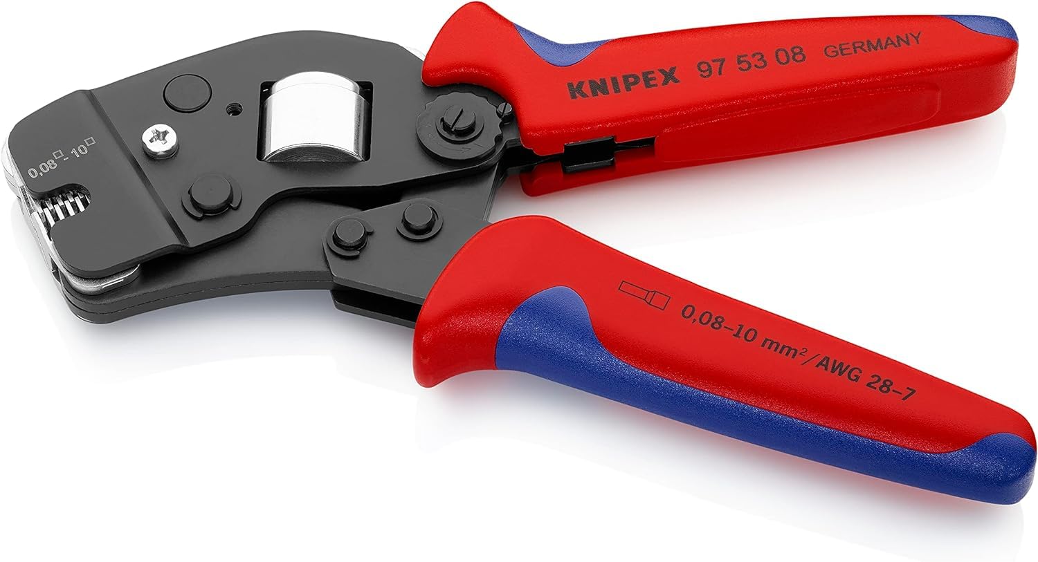 KNIPEX Crimpatrice per terminali a bussola, con regolazione, 97 53 08 | automatica per crimpaggio frontale con impugnature multicomponente 190