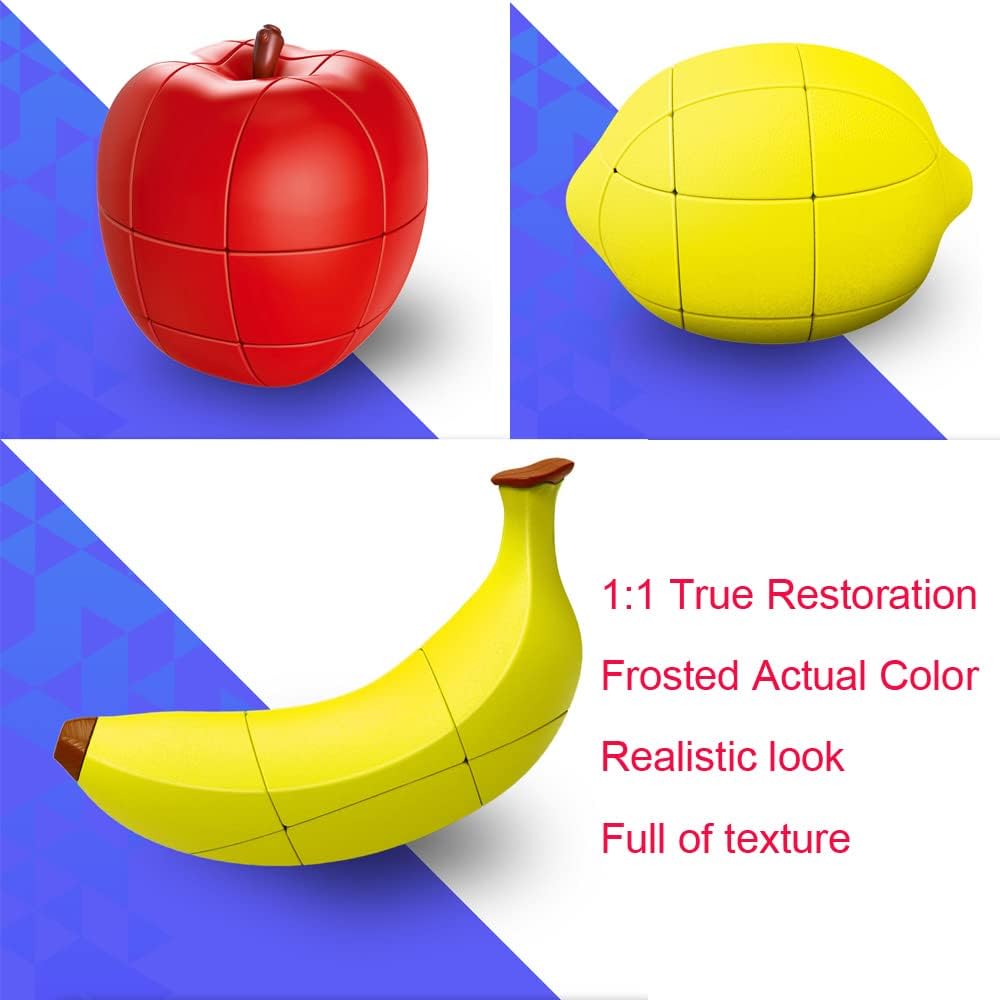 Fruit Magic Speed Cube Set 3 Pack No Stickers Birthday Children's Puzzle Toys Adult Children's Best High Speed Turning Fast and More Accurate Puzzle Game (Fruit)