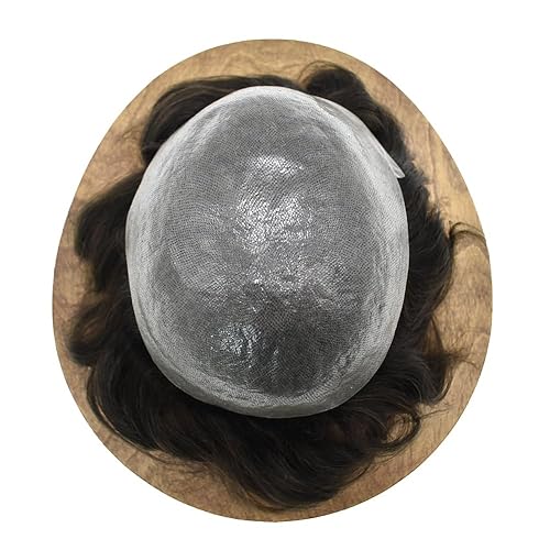 Miniatura 5 de Pieza de pelo para hombre, tupé de piel ultrafina para hombres, cabello humano con bucle en V para hombres, postizo, sistema de cabello para