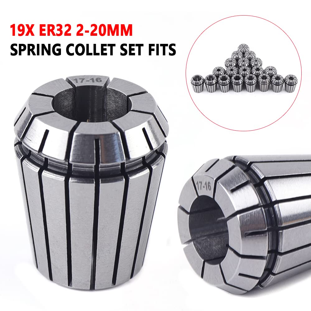 19-częściowy zestaw tulei zaciskowych ER32 2/25"- 4/5", zestaw tulejek zaciskowych ze stali sprężynowej, klucz do frezowania CNC, grawerunek USA w magazynie