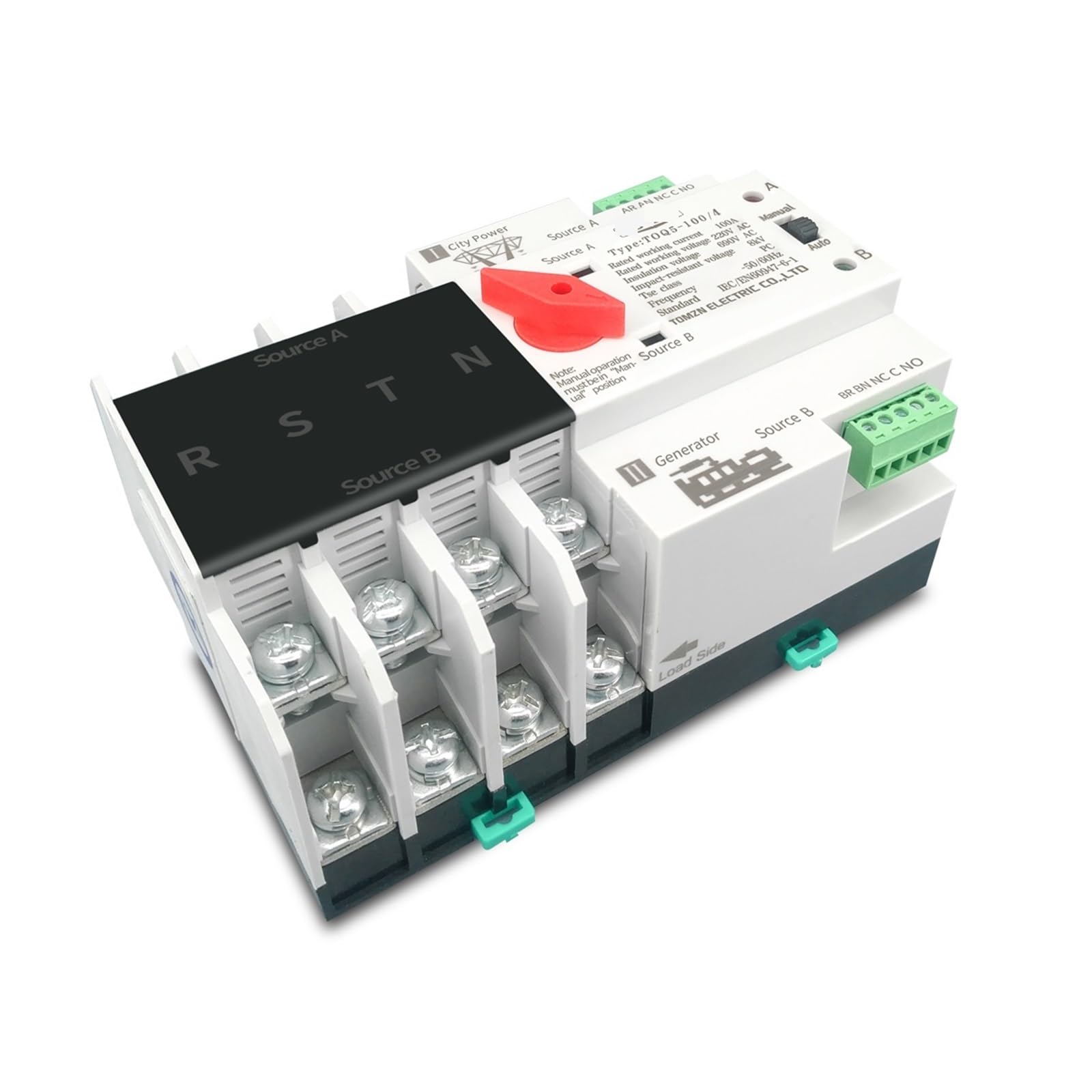 Interruttore di trasferimento automatico ATS trifase a doppia alimentazione su guida DIN, selettore elettrico, ininterrotta 4P 63A 100A 125A 1 pz(125A,220V)