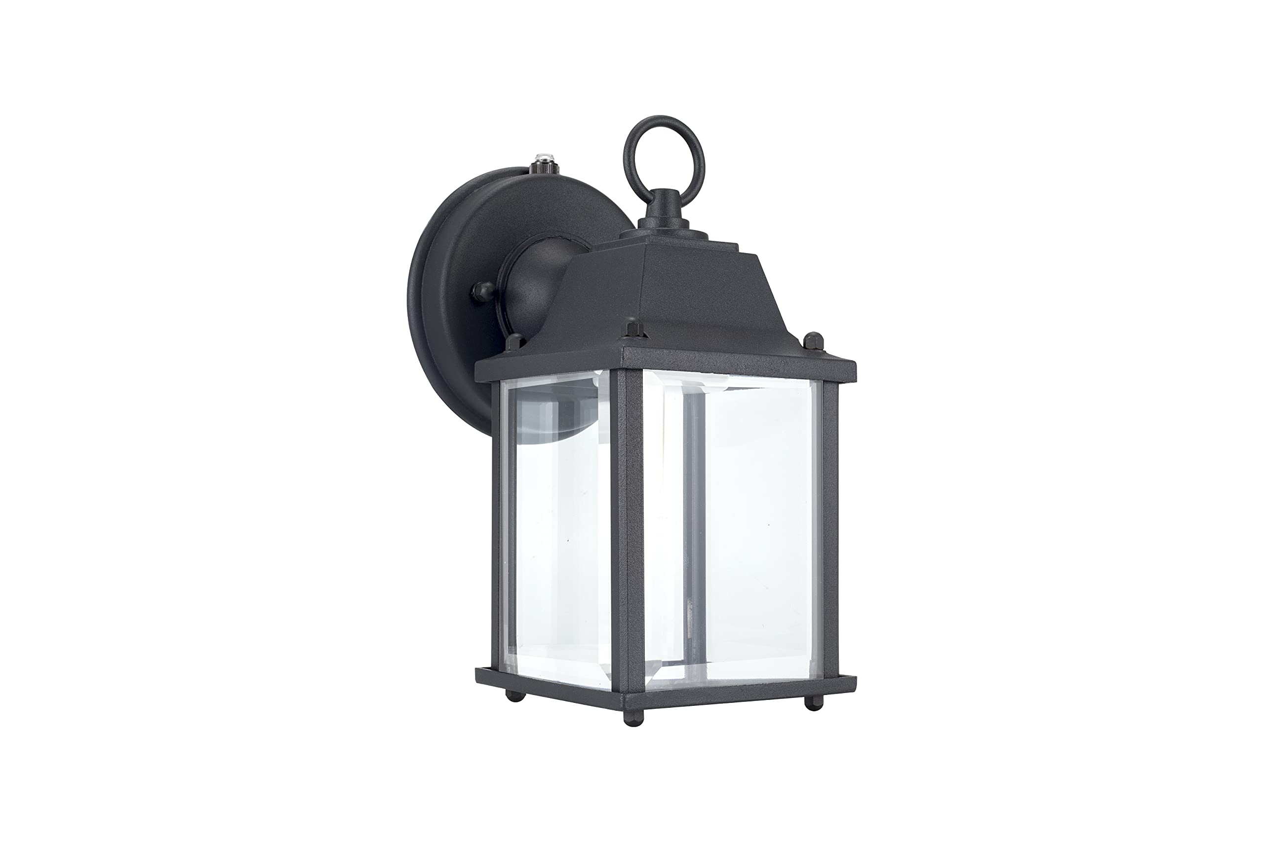 LIT-PaTH Small Outdoor LED Wall Lantern with Dusk to Dawn Photocell, 5000K Daylight White, 9.5W (75W Equivalent) , 800 Lumen, Aluminum Housing Plus Glass, Outdoor Rated, 1-Pack (Black)