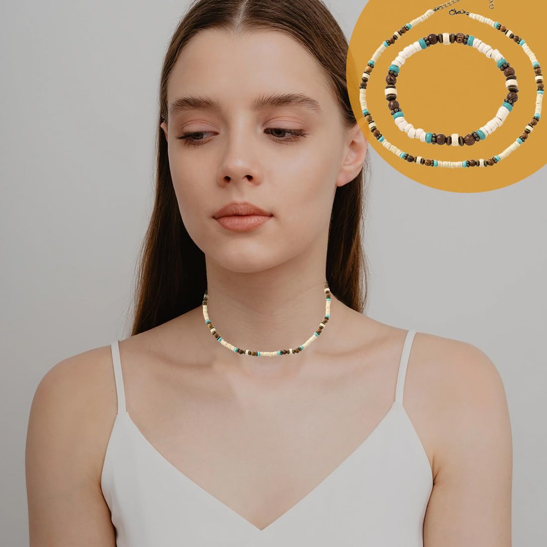 Oggettistica collane a girocollo Collana da surfista con perline di cocco Collana da surfista da uomo Bracciale con perline di legno Gioielli da spiaggia fatti a mano Impermeabili (set di 2)