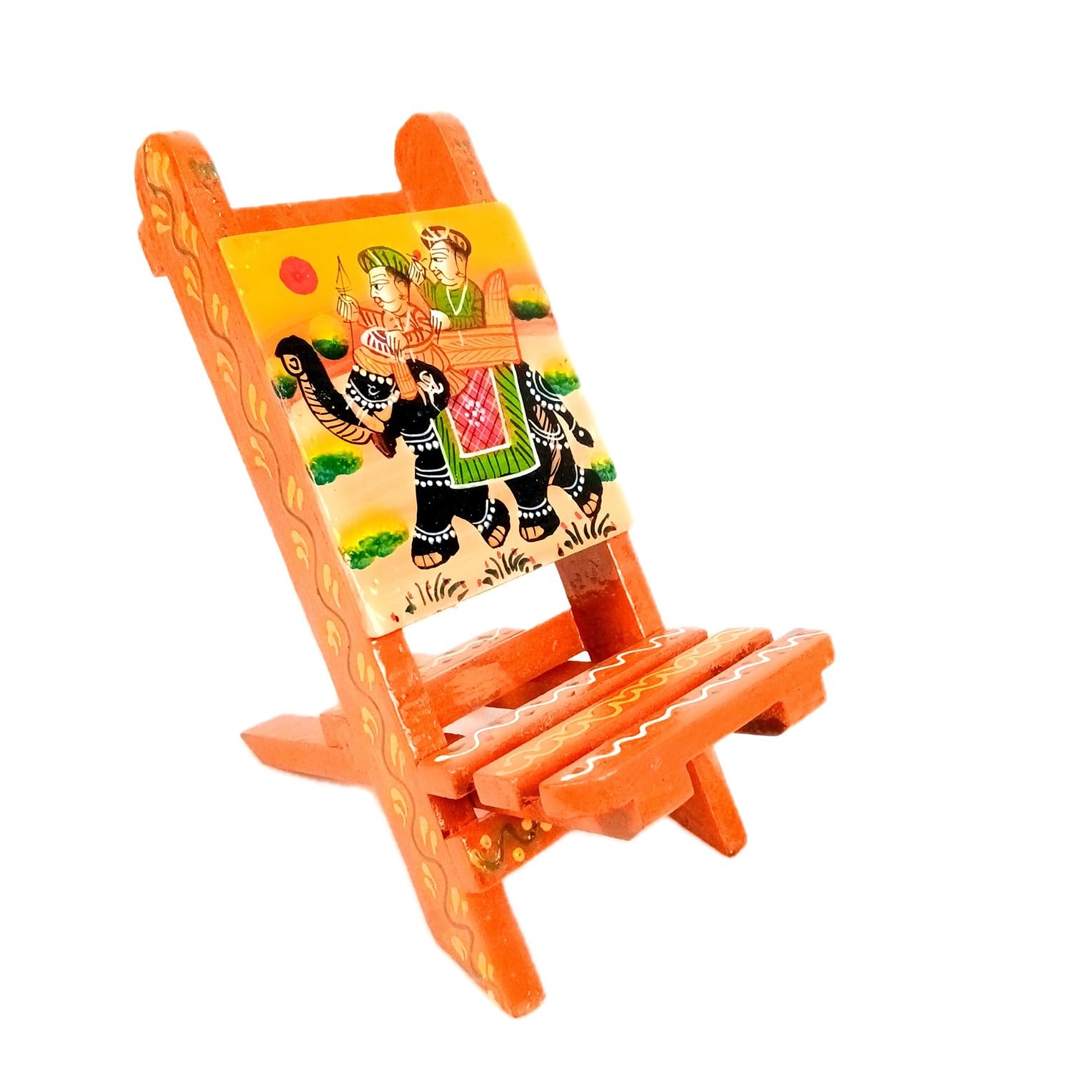 Apka Mart The Online Shop Mobile Holder Stand | Folding Chair Miniature Showpiece | Cell Phone Stand Holder - for Table, Bed, Office Desk, Home Decor & Gifts - 7 Inch (Wood, Orange)-image-3