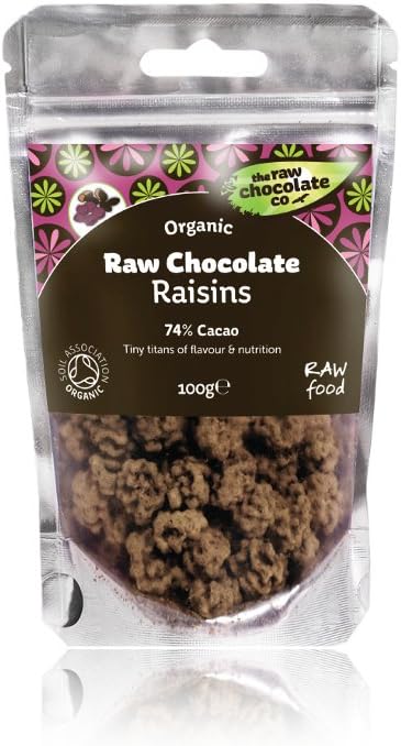 The Raw Chocolate Company Company Limited Organic Raisins Covered With Organic Raw Chocolate And Dusted With Organic Raw Cacao Powder 100G