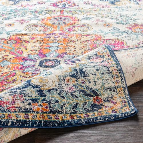 Livabliss Asmara Vintage Teppich groß - Teppich Wohnzimmer 200x274 cm, Esszimmer, Schlafzimmer, Orientalischer Teppiche Boho Style - Carpet Living Room, Bunter Muster, Blau und Orange