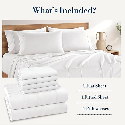 Miniatura 4 de Casa Platino Juego de sábanas tamaño King, sábanas de 100 % algodón con 4 fundas de almohada, sensación ligera, ajuste seguro, crujiente y