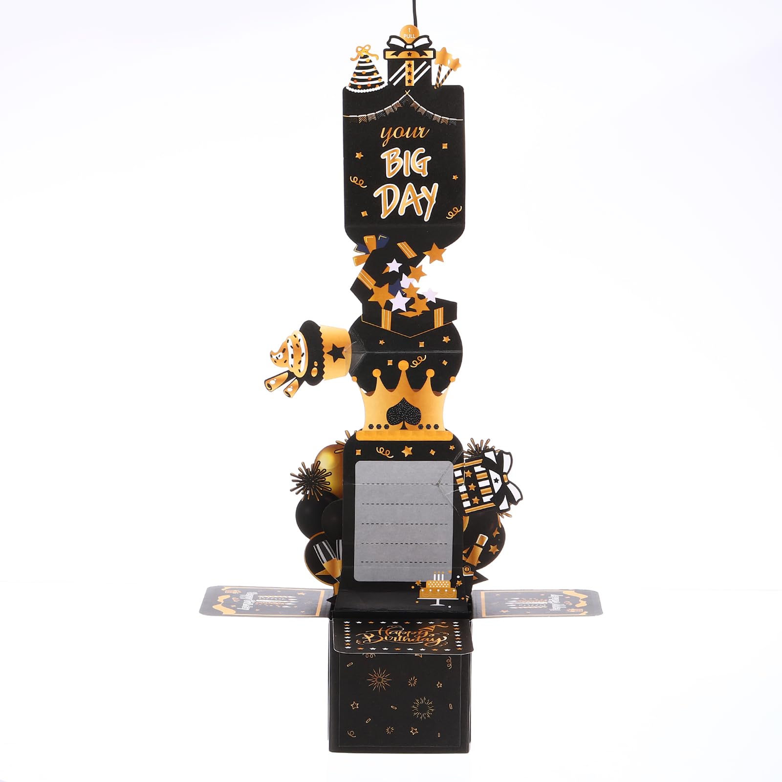 Biglietto Di Auguri 3D Per 60° Compleanno - Pop-Up Con Torte E Palloncini - Nero E Oro - PATIKIL