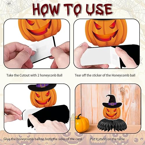 Miniatura 3 de 9 centros de mesa de Halloween para mesas, centros de mesa de panal de abeja de noche de terror rojo y negro, decoración de fiesta de cumpleaños de