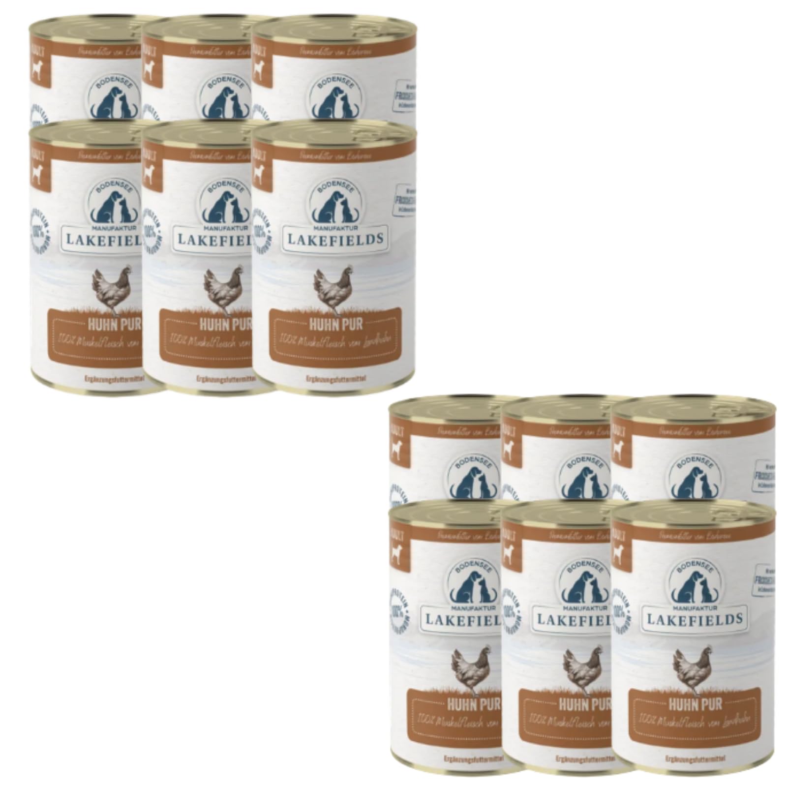 Lakefields Huhn Pur | 12 x 400 g | Ergänzungsfuttermittel für Hunde | Barf-Alternative oder Ergänzung