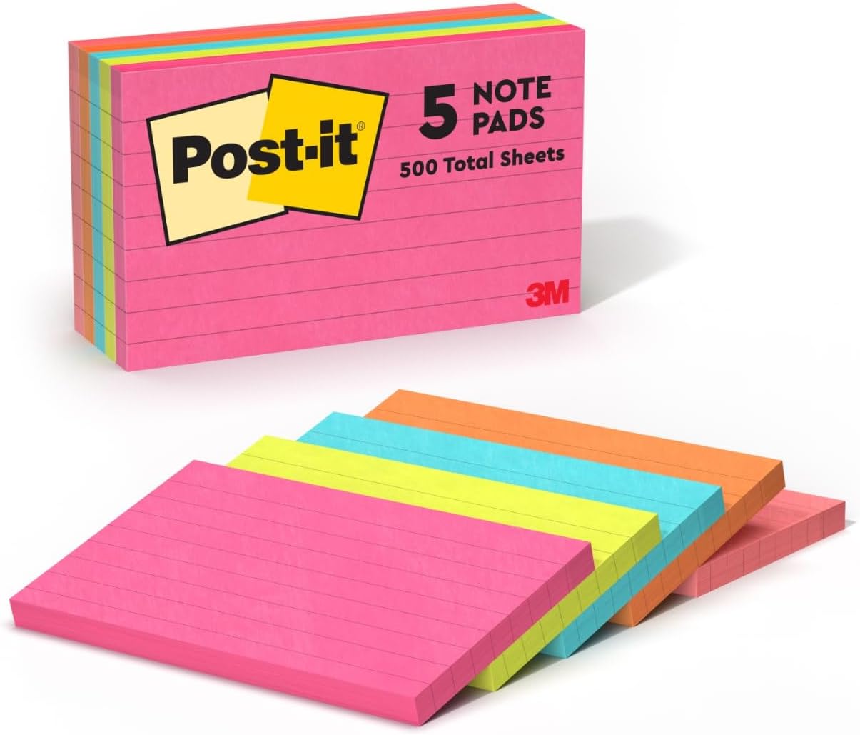 Notes, 3 in x 5 in,5 Sticky Notes Pads, 100 Sheets per Pad, Poptimistic Collection, School Supplies and Oﬃce Products, The Original Post-it Note