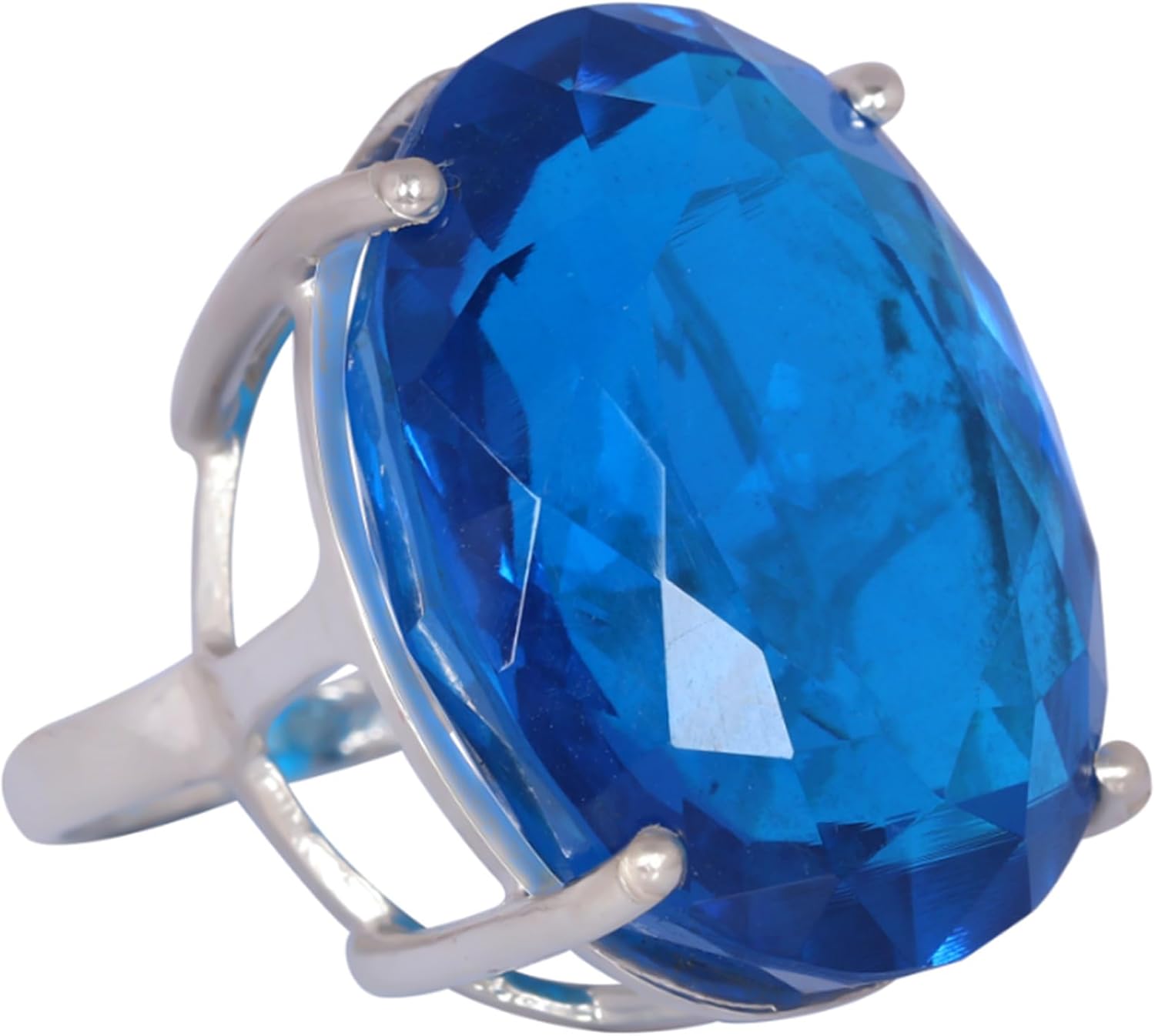 REAL-GEMS 85 Ct Oval Cut Sterling 925 Silver Synthetic Light Blue Topaz Ring for Mother Breathtaking Statement Piece Large Size Ring