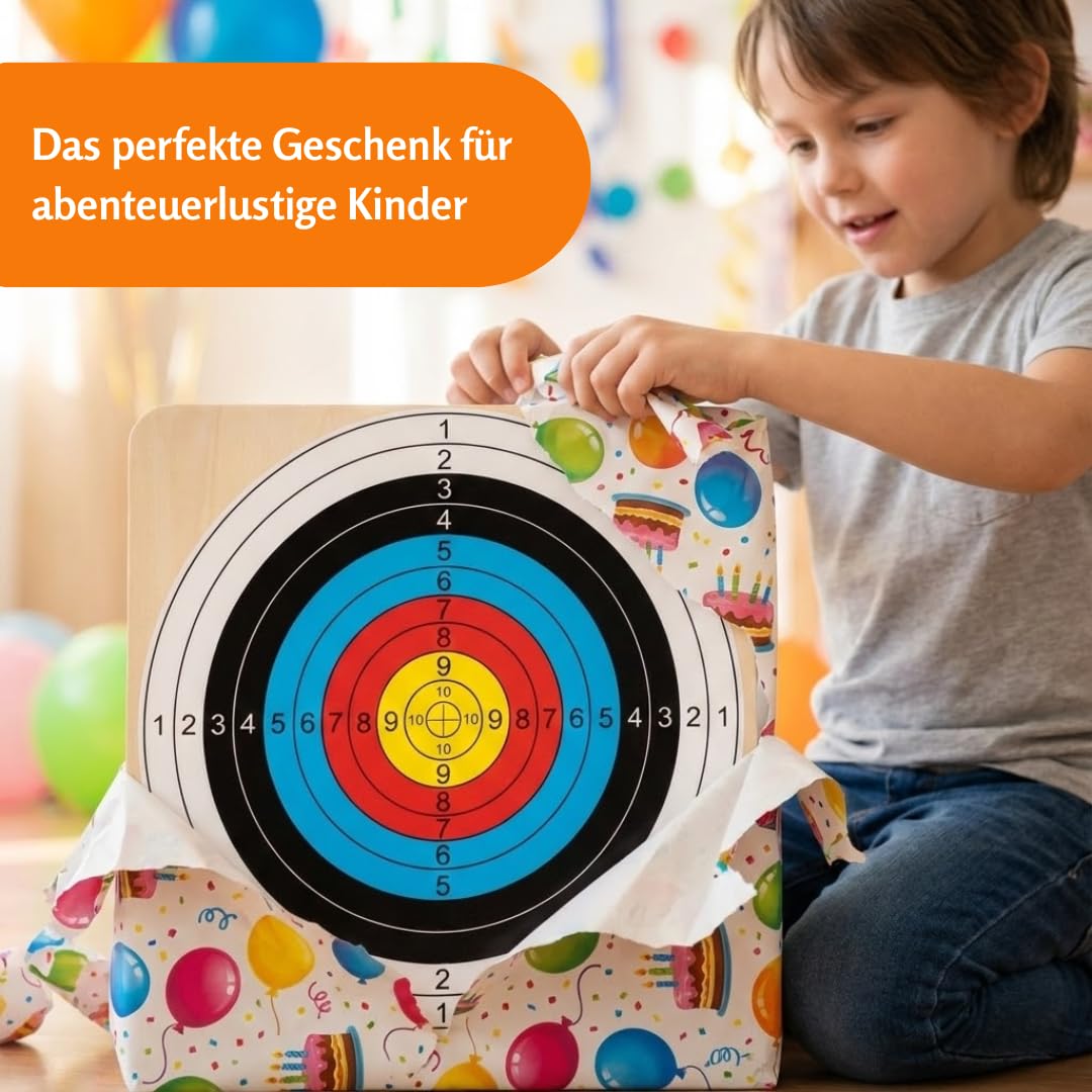 FLITZEBOGEN Kinder Zielscheibe aus Holz 44 cm – für Saugnapfpfeile, 5 Farbzonen & 10 Wertungsringe, glanzlackiert, mit Aufhängung, nachhaltig & robust