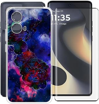 Clear Case for Motorola Edge 2024 6.60" with 1 x Tempered Glass Screen Protector, Slim Soft TPU Shockproof X Anti-scratch Phone Cover for Motorola Edge 2024 - Mist Rose