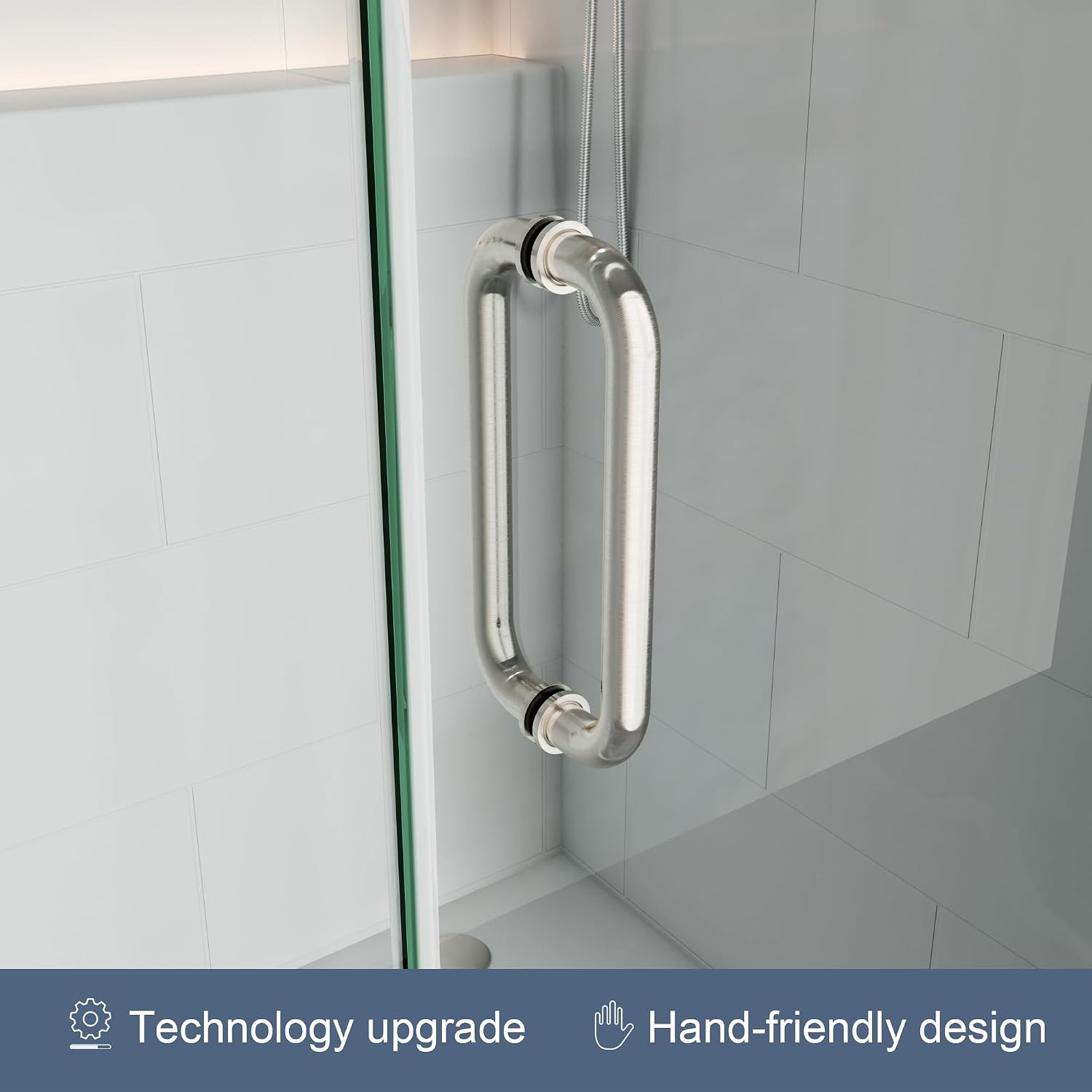 AH.NDL Shower Door Hardware Kit 304 Stainless Steel 90 Degree Light Duty Hinges, 8" Handle & 3 Pieces Glass Clamps for 3/8" & 5/16" Thick Frameless Glass Swing Shower Door（Brushed Nickel）