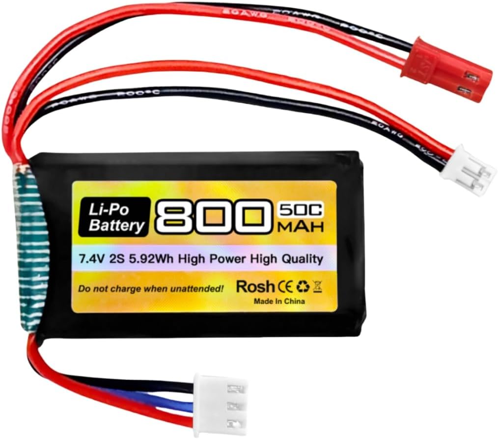 sea jump 2PCS 7.4V LiPo 2S 50C 800mAh with JST and PH2.0 Plug for SCX24 RC Car Battery, Compatible with Nost 1/10, 1/16, 1/18, 1/24 Scale RC Car, Truck and RC Drone Batteries