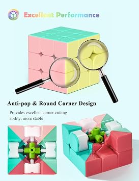 ROXENDA Speed Cube Set, 2X2 3X3 4X4 Pyramid Cube Stickerless with Instruction [4 Pack] (Macaron Cube Set)