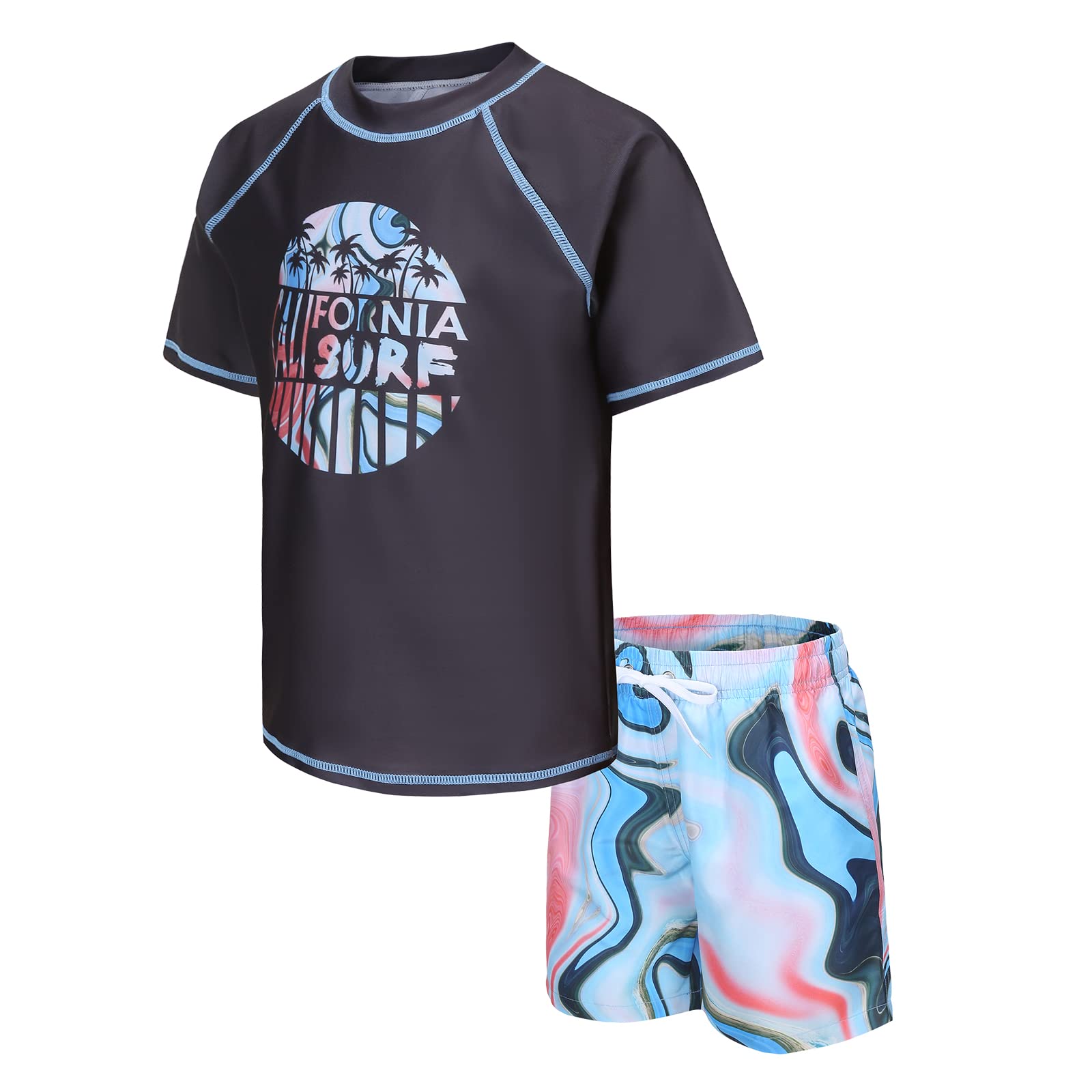 Moon Tree Boys Rash Guard Set for Boys 2 Piece Swimsuits Short Sleeve Bathing Suits with Trunks Quick Dry Swim Shirts