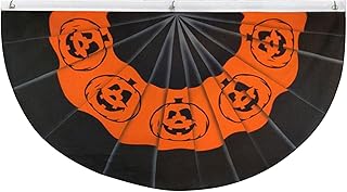 Halloween flagi wachlarz dekoracje na zewnątrz wisząca flaga pomarańczowa czarna w kształcie wachlarza latarnia dynia Halloween dom ogród podwórko, półkole dobrze nadaje się dekoracja