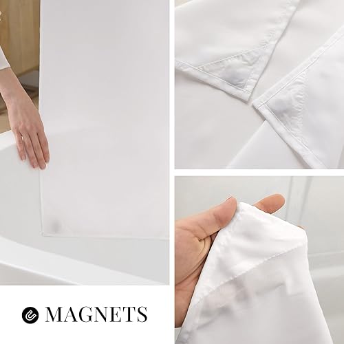 Miniatura 8 de Cortina de ducha apta para hotel, no necesita ganchos, forro con ganchos a presión, repele el agua, lavable en lavadora