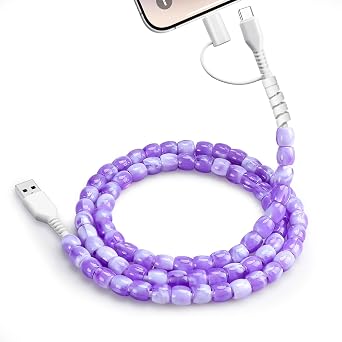 USB Charger for iPhone Beaded Phone Charger Cord 2 in1 Multi Charging Cable 3.3FT Fast Charging Cord Girls Women for iPhone 17/16/15 Samsung S25 Ultra iPad Airpods