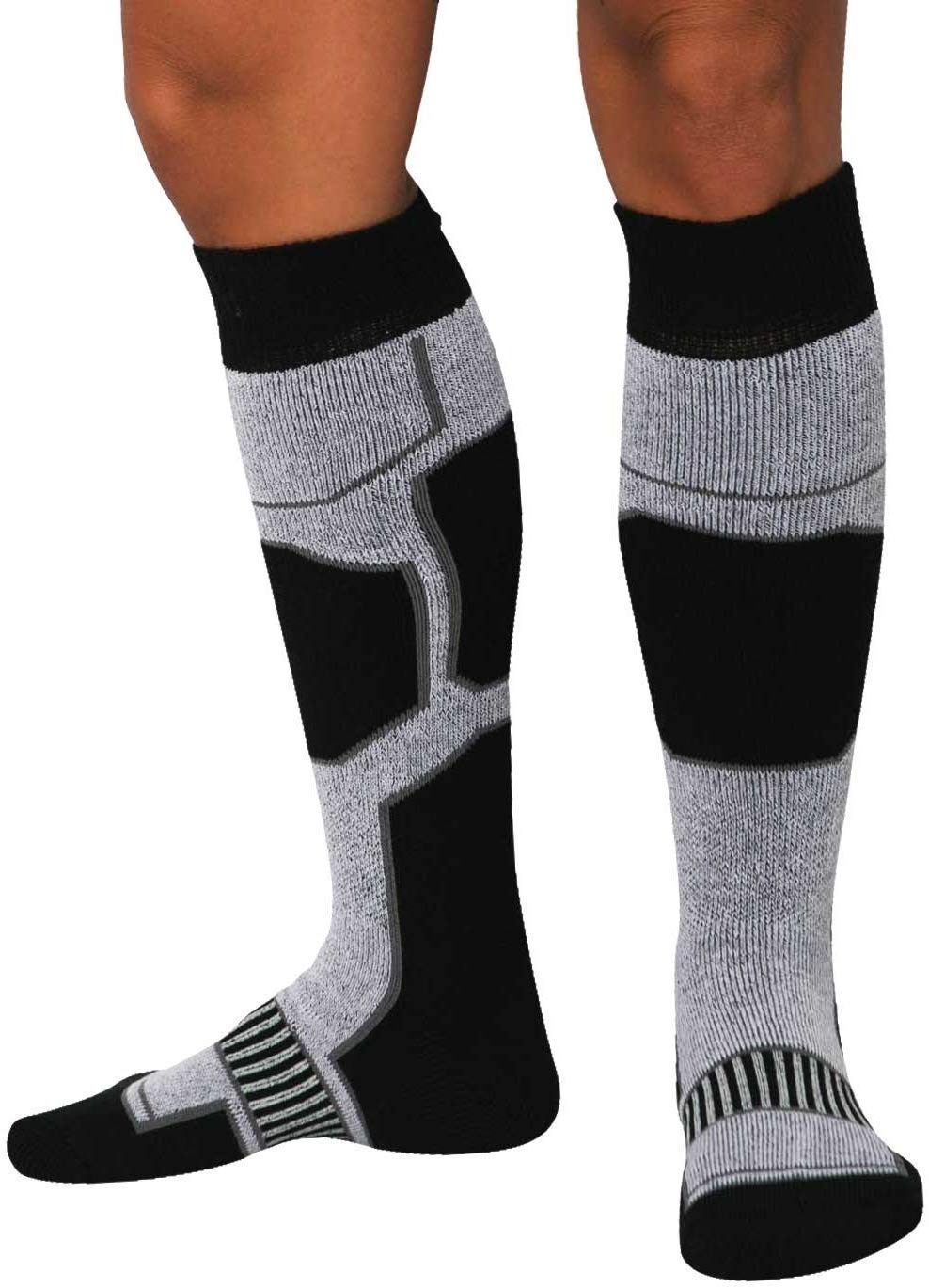 Pure Athlete Snowboard Socks - Comfortable Warm Skiing Snowboarding Sock for Men and Women (Black-White-Silver, X-Large)
