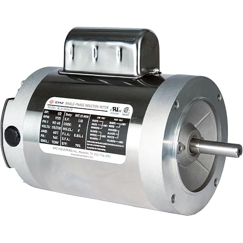 1 HP Boat Lift Motor, Stainless Steel C-Face 56 Frame, 115/230V, 1725 RPM, Single Phase Capacitor Start, TENV, UL Listed, CSA Approved, for Direct Drive Boat Hoists