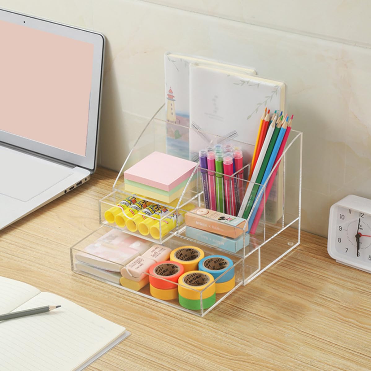 Balacoo Organizador para Escritorio y Cajón con Múltiples Compartimentos Caja Multiusos de Acrílico Transparente para Maquillaje, Joyas y Papelería en Oficina o Baño