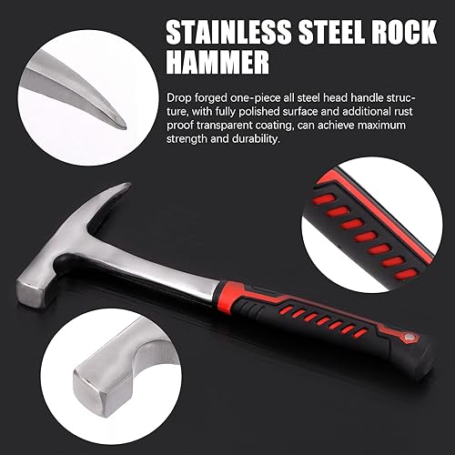 Miniatura 3 de Tanstic Kit de 6 martillos y cinceles de roca de geología, martillo de 30 onzas y cincel de excavación de 12 pulgadas, silbato, gafas de seguridad,