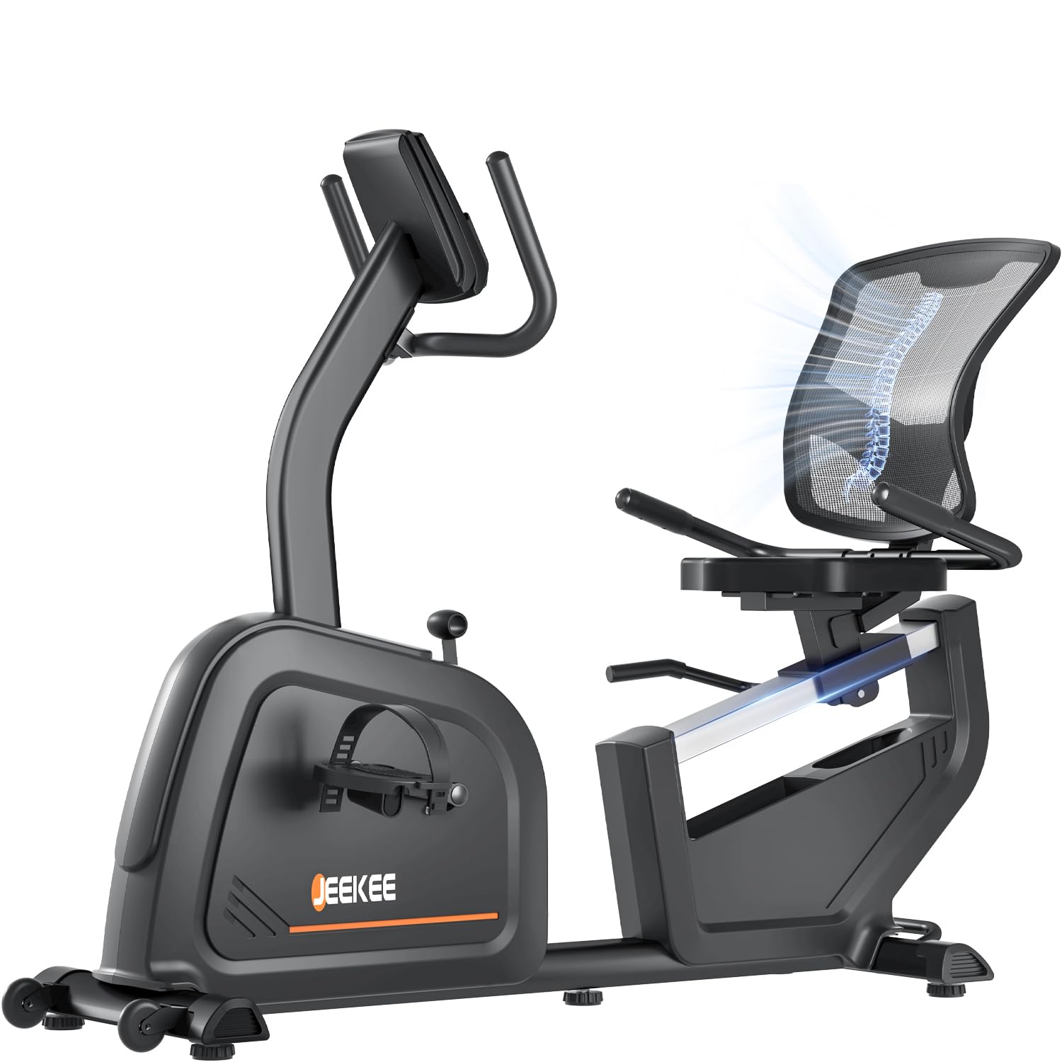 JEEKEE Recumbent Exercise Bike for Seniors,Stationary Bikes for Home, 300LB Capacity & 16 Levels Magnetic Resistance, Heart Rate Handle