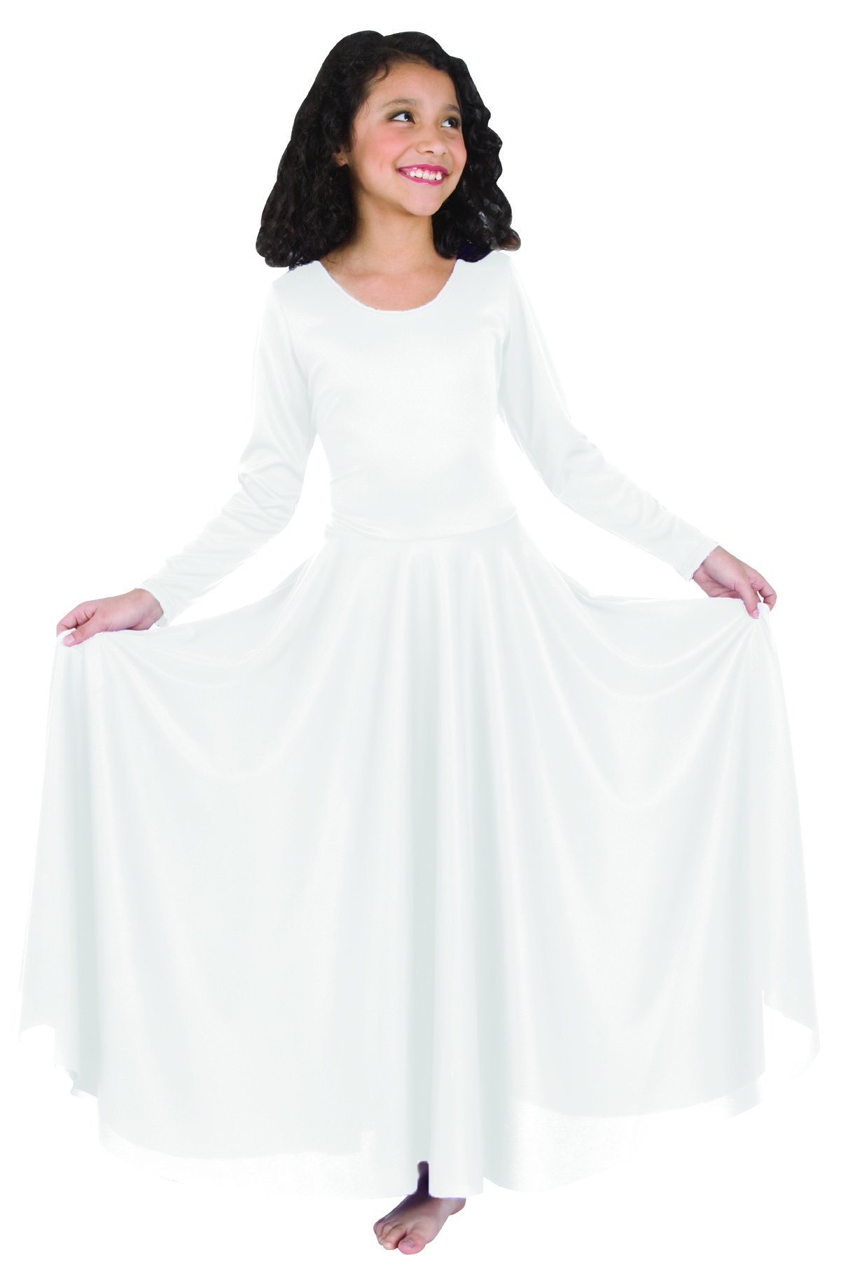 Body Wrappers Big Girls LNGSLV Dress 0588 -White 1214