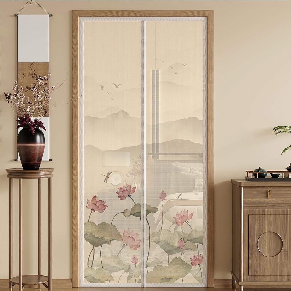Hiseng Mosquitera Puerta Magnética, Malla de Tejido Fino, Mosquitera para Puerta con Imanes Potentes, Instalación Sin Taladro, Malla Transpirable y Antidesgarro (Estilo caqui B,100x210cm)