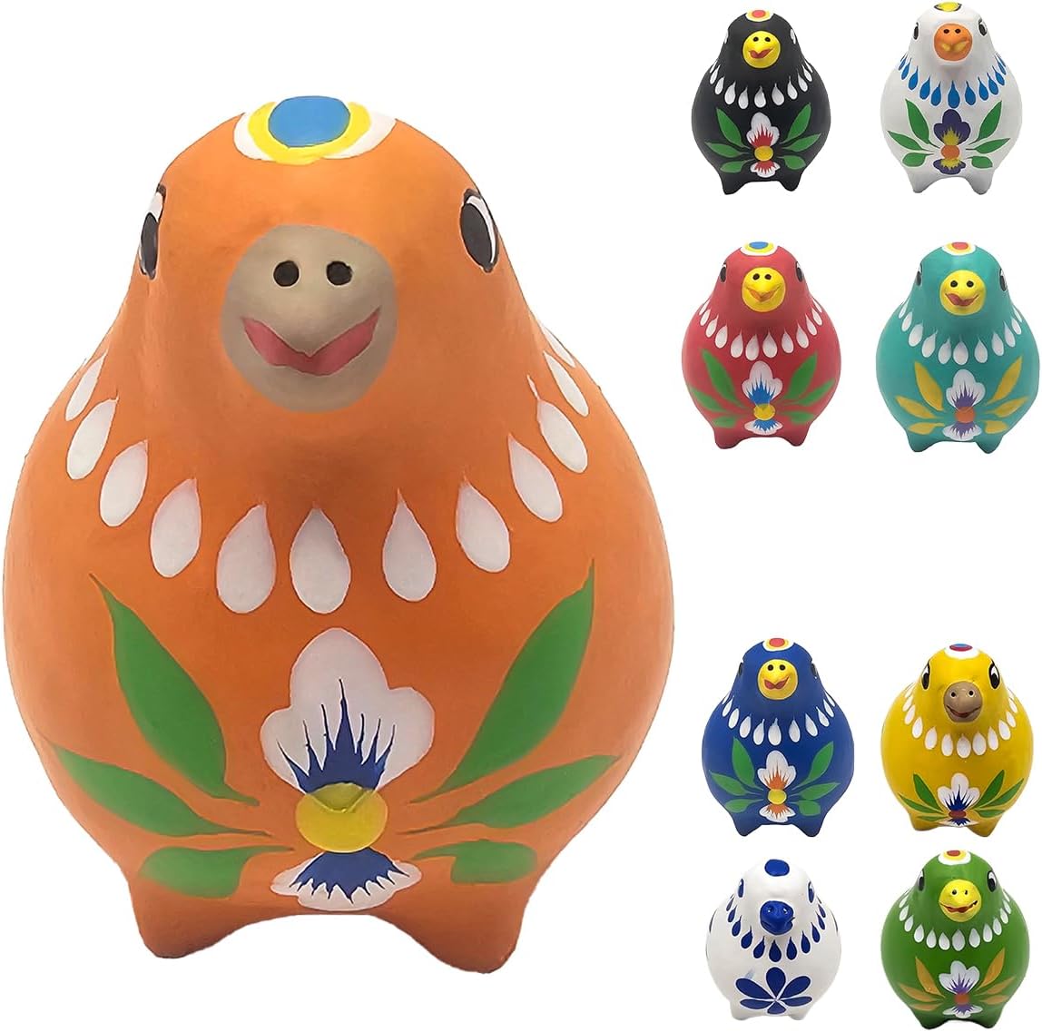 Decorative Clay Bird Figurines Hand-Painted Folk Art Design Collectible Smal Figurines Holiday Birthday Couples Friend Unique Gift Idea Decorative Home Art Table Bring Good Luck (Orange)