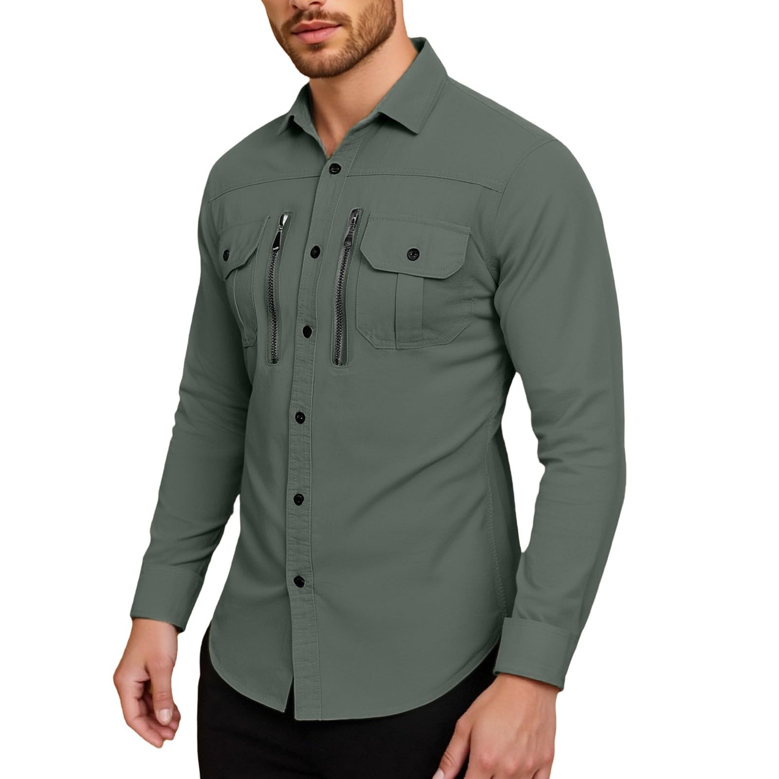 Camisa de protección solar UPF 50+ para hombre, manga larga con botones, múltiples bolsillos, ideal para pesca, senderismo y viajes, protección contra los rayos UV