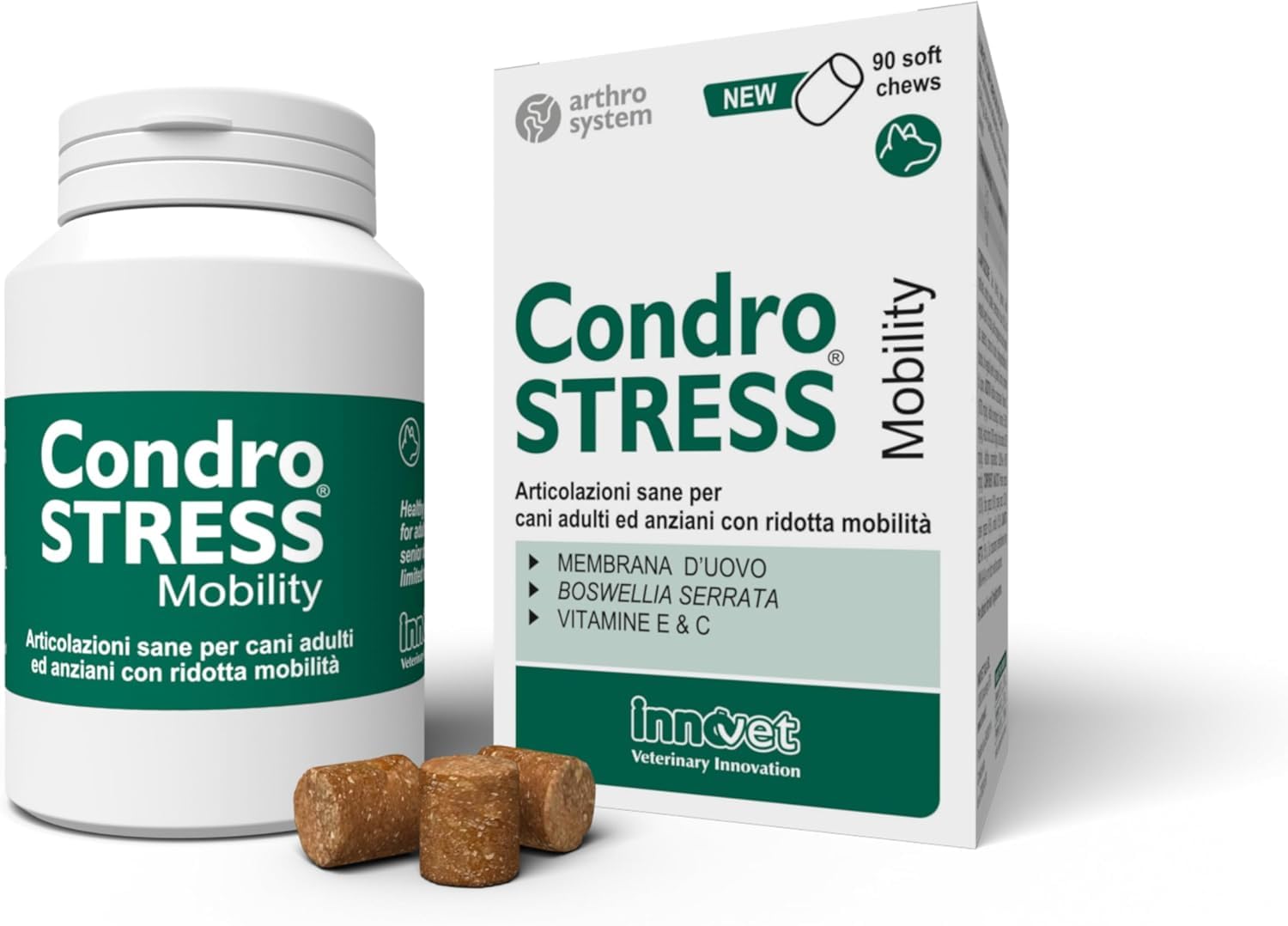 Condrostress Mobility Soft Chews für Gelenkunterstützung bei Hunden, 90 St. | Für Knorpelstoffwechsel & Beweglichkeit, Mit Eierschalenmembran, Boswellia Serrata & Vitamin C + E, Erwachsene & Senior Hunde