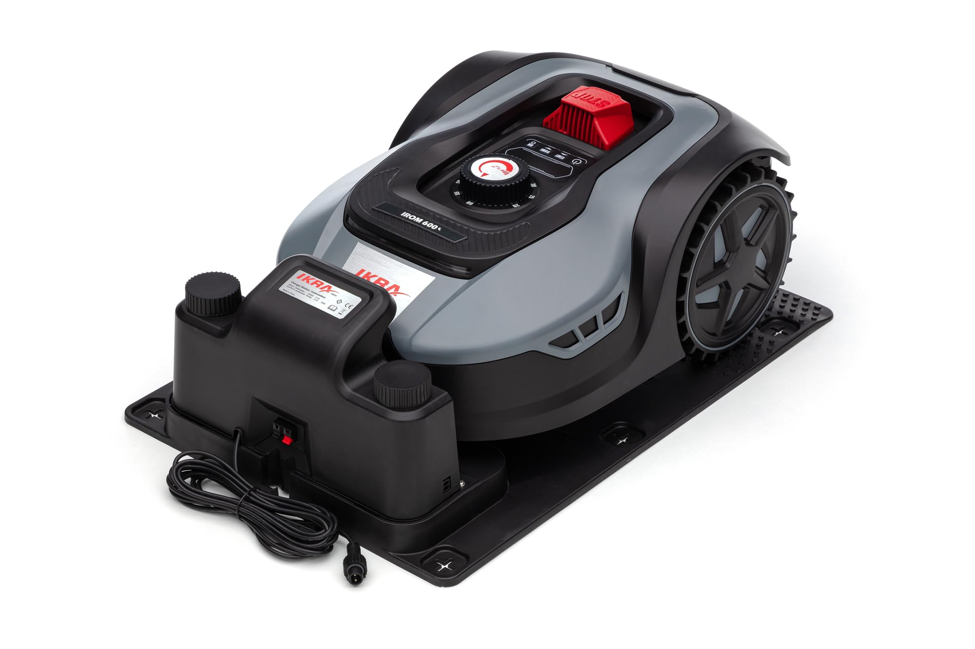 IKRA Robot cortacésped iROM 600 para céspedes de hasta 600 m², WiFi o Bluetooth, Control por App, multizona, Incl. estación de Carga & Sensor de Lluvia, 6 Cuchillas de Repuesto