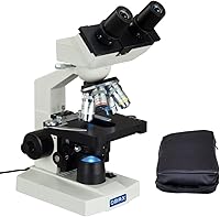 Vista 1 de OMAX 40X-2500X Microscopio LED compuesto con binoculares de laboratorio biológico, con estuche de vinilo para transporte.