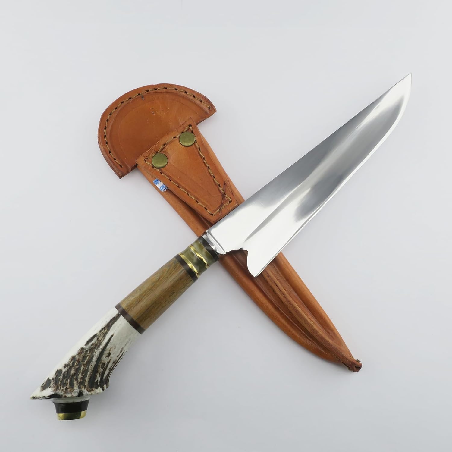 Handcrafted Argentine Gaucho Knife - 7.1" Stainless Steel Blade with Deer Antler, Hardwood, and Bronze Handle