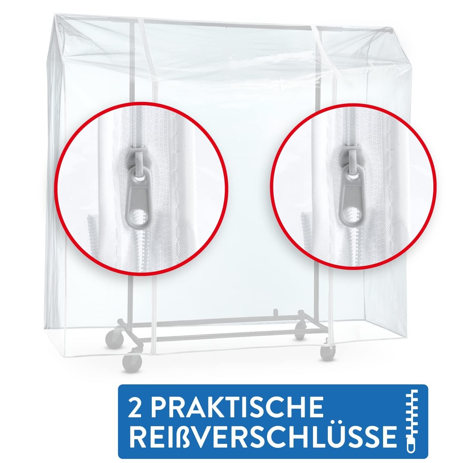 Tatkraft Protector Schutzhülle für Kleiderständer, Abdeckung Kleiderstange, 120x160x60 cm, Schützt ihre Kleidung vor Feuchtigkeit, UV-Strahlen, Schmutz, 2 Reißverschlüssen,Transparente